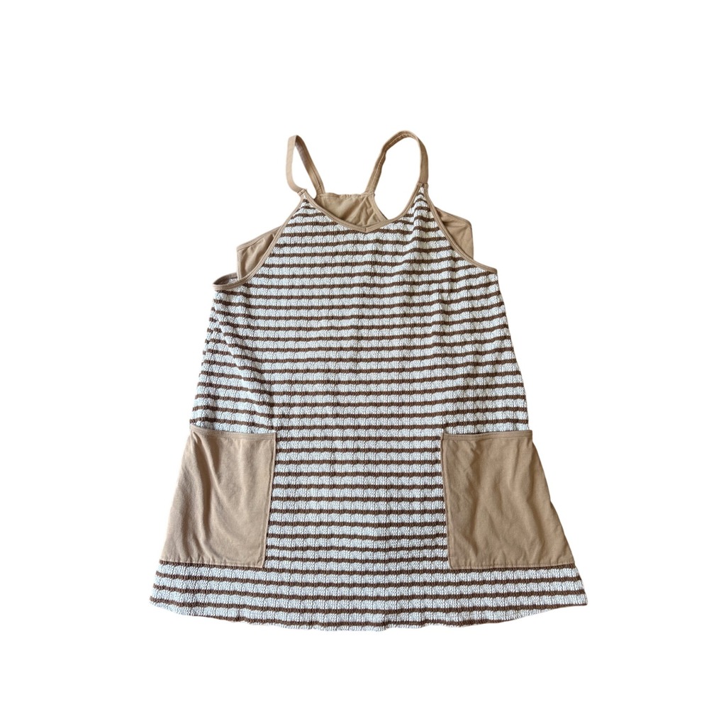 Fashion Striped Romper Dress Women Brown Textured Knit Pockets SIZE Large